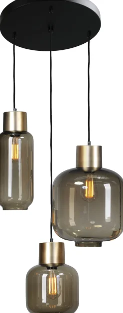 Masterlight Hängeleuchte 3-flammig E27 Glas Schwarz Gold ELYA< Glaslampen|Wohnzimmerlampen