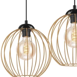 Hängelampen|Esszimmer Lampen*Lamkur Hängeleuchte 2-flammig E27 in Schwarz Gold Metall Draht