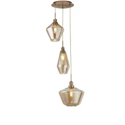 Hängelampen|Bürolampen*Searchlight Hängeleuchte 3-flammig E27 in Messing Antik Champagner