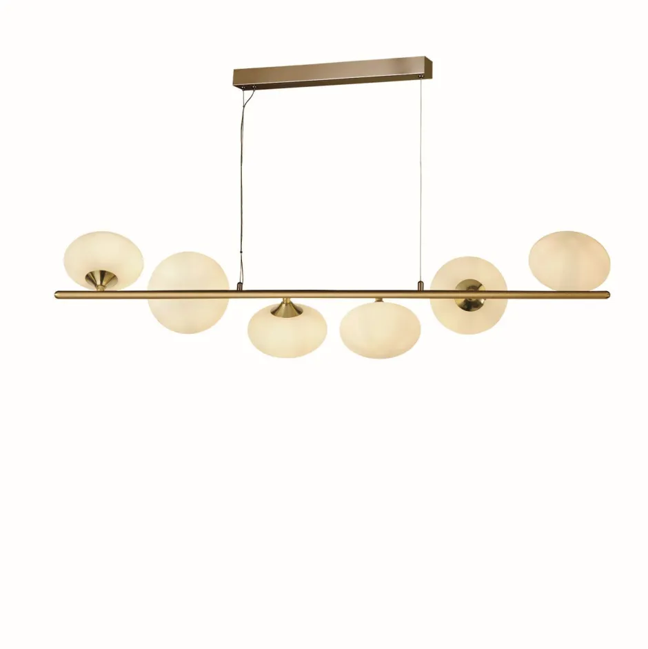 Hängelampen|Bürolampen*Searchlight Hängeleuchte 6-flammig G9 in Messing matt Weiß Glas