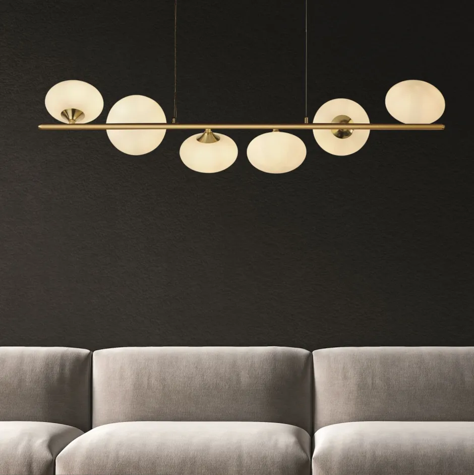 Hängelampen|Bürolampen*Searchlight Hängeleuchte 6-flammig G9 in Messing matt Weiß Glas