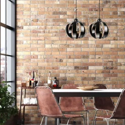 Lamkur Hängeleuchte 2-flammig höhenverstellbar Metall Schwarz E27< Küchenlampen|Kugellampen