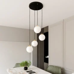 Emibig Hängeleuchte 4-flammig in Schwarz Weiß Gold< Wohnzimmerlampen|Glaslampen