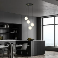 Emibig Hängeleuchte 4-flammig in Schwarz Weiß Gold< Wohnzimmerlampen|Glaslampen