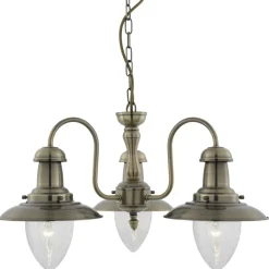 Maritime Lampen|Vintage Lampen*Searchlight Hängeleuchte 3-flmg. maritim Messing Antik