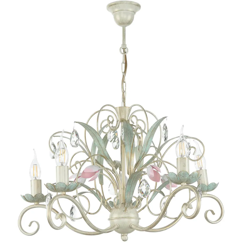 Luminex Hängeleuchte Floral Ø62cm 5-flmg< Glaslampen|Florale Lampen
