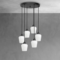 Giovanni Battista Hängeleuchte Glas Messing Eisen 48,5 cm 6x E27 Weiß Schwarz< Hängelampen|Bürolampen