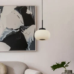 Hängelampen|Esszimmer Lampen*Searchlight Hängeleuchte Glas Metall Ø 24 cm schmal E27 Schwarz Weiß