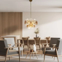 Hängelampen|Esszimmer Lampen*Searchlight Hängeleuchte Glas Metall Ø 45 cm kunstvoll höhenverstellbar