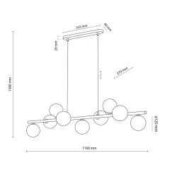 TK Lighting Hängeleuchte Glas Metall L: 116 cm Braun Bernstein 9x G9< Hängelampen|Bürolampen