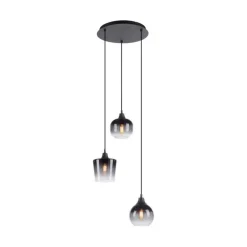 Just Light Hängeleuchte Glas Metall Rauchgrau Schwarz E14 B:38 cm< Hängelampen|Bürolampen