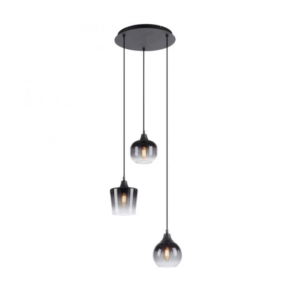 Just Light Hängeleuchte Glas Metall Rauchgrau Schwarz E14 B:38 cm< Hängelampen|Bürolampen