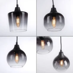 Just Light Hängeleuchte Glas Metall Rauchgrau Schwarz E14 B:38 cm< Hängelampen|Bürolampen