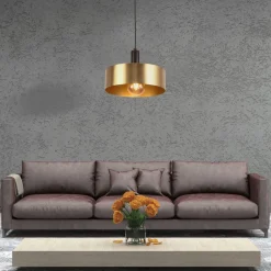 Wohnzimmerlampen|Küchenlampen*Searchlight Hängeleuchte Gold Schwarz D: 30 cm rund Metall Modern