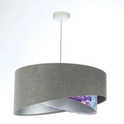 Hängelampen|Bürolampen*BPS Koncept Hängeleuchte Grau Lila Silber Ø 50 cm Velours Optik Stoff