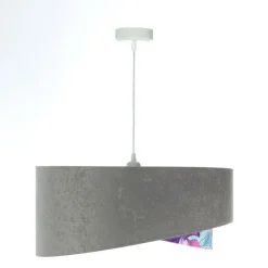 Hängelampen|Bürolampen*BPS Koncept Hängeleuchte Grau Lila Silber Ø 50 cm Velours Optik Stoff