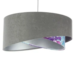 Hängelampen|Bürolampen*BPS Koncept Hängeleuchte Grau Lila Silber Ø 50 cm Velours Optik Stoff