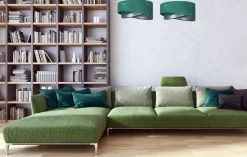 Bürolampen|Schlafzimmer Lampen*BPS Koncept Hängeleuchte Grün Silber E27 rund Ø 50 cm Velours Optik