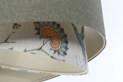 BPS Koncept Hängeleuchte Grün Weiß Floral E27 rund D: 60 cm Stoffschirm< Hängelampen|Bürolampen