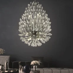 Hängelampen|Wohnzimmerlampen*Searchlight Hängeleuchte groß Ø 51 cm H: max. 286 cm verstellbar Kristall