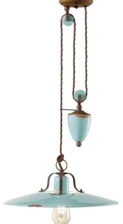 Ferroluce Hängeleuchte Hellblau Shabby Antik Keramik verstellbar E27 Vintage< Keramiklampen|Rustikale Lampen