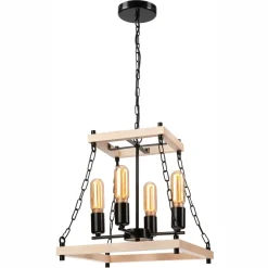 Lamkur Hängeleuchte Holz Metall B: 37 cm Rustikal 4-flammig E27< Rustikale Lampen|Holzlampen