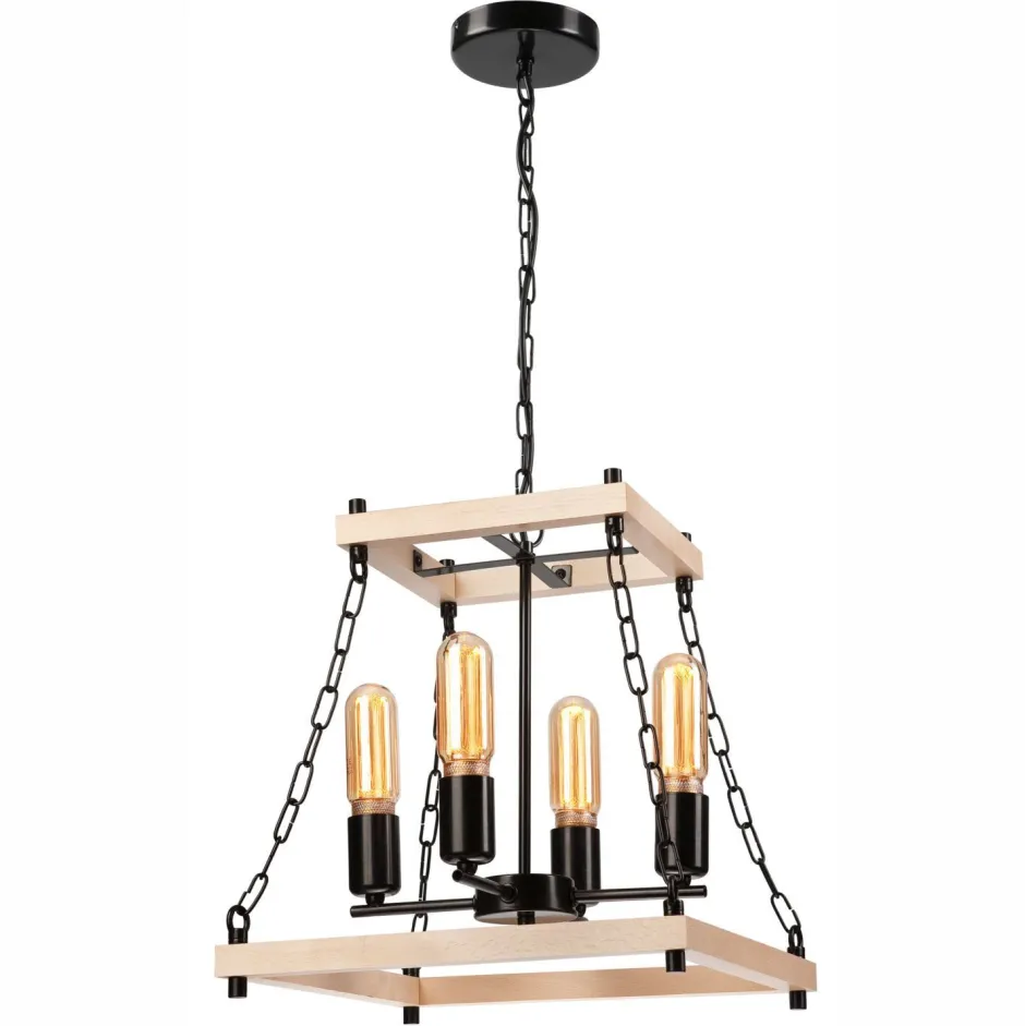 Lamkur Hängeleuchte Holz Metall B: 37 cm Rustikal 4-flammig E27< Rustikale Lampen|Holzlampen