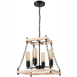 Lamkur Hängeleuchte Holz Metall B: 37 cm Rustikal 4-flammig E27< Rustikale Lampen|Holzlampen