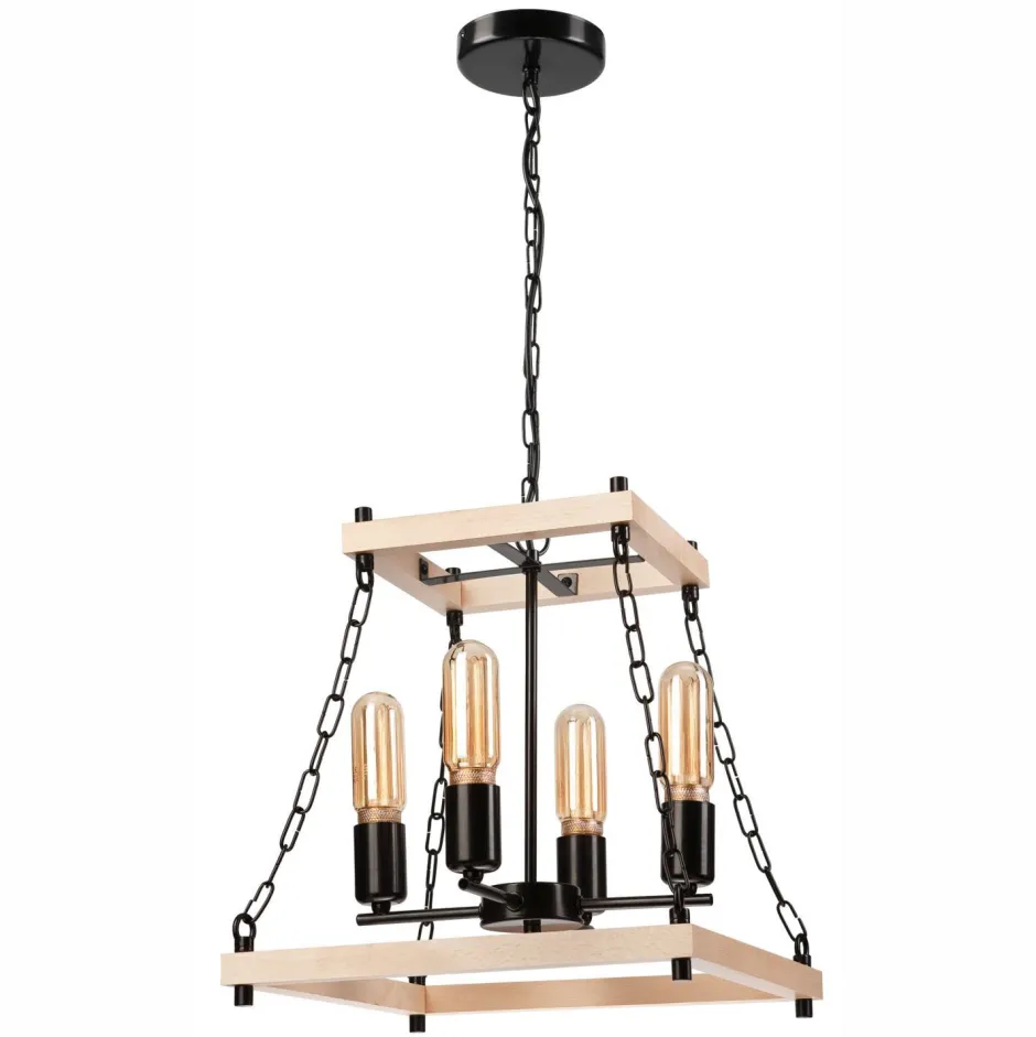 Lamkur Hängeleuchte Holz Metall B: 37 cm Rustikal 4-flammig E27< Rustikale Lampen|Holzlampen