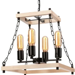 Lamkur Hängeleuchte Holz Metall B: 37 cm Rustikal 4-flammig E27< Rustikale Lampen|Holzlampen