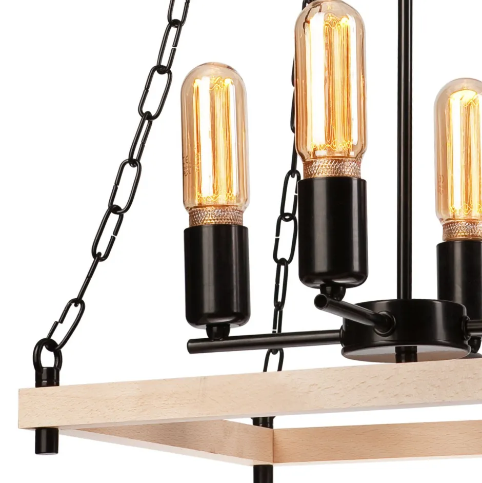 Lamkur Hängeleuchte Holz Metall B: 37 cm Rustikal 4-flammig E27< Rustikale Lampen|Holzlampen