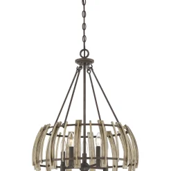 Hängelampen|Holzlampen*Elstead Hängeleuchte Holz Metall in Natur Schwarz antik Ø52cm