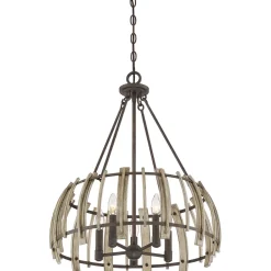 Hängelampen|Holzlampen*Elstead Hängeleuchte Holz Metall in Natur Schwarz antik Ø52cm