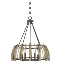 Hängelampen|Holzlampen*Elstead Hängeleuchte Holz Metall in Natur Schwarz antik Ø52cm