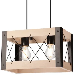 Lamkur Hängeleuchte Holz Metall verstellbar 2-flammig E27 Rustikal< Bürolampen|Rustikale Lampen