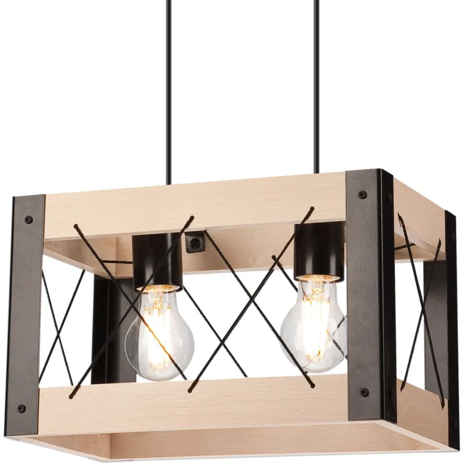 Lamkur Hängeleuchte Holz Metall verstellbar 2-flammig E27 Rustikal< Bürolampen|Rustikale Lampen