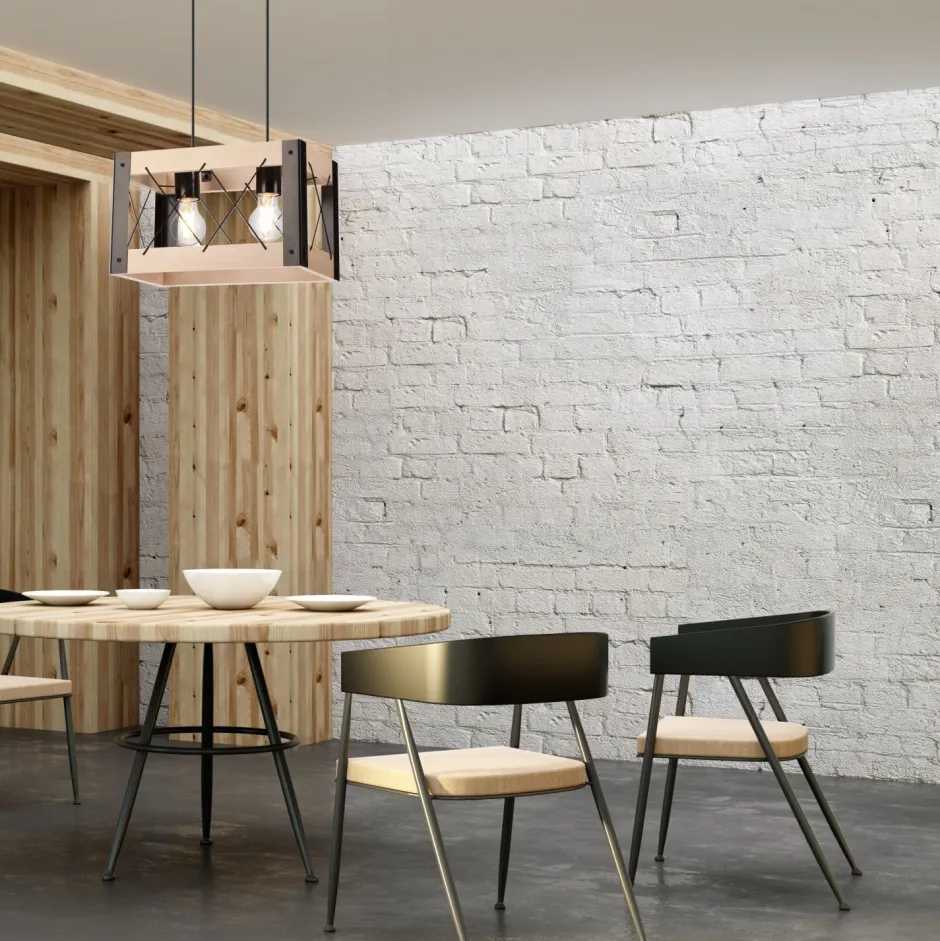 Lamkur Hängeleuchte Holz Metall verstellbar 2-flammig E27 Rustikal< Bürolampen|Rustikale Lampen