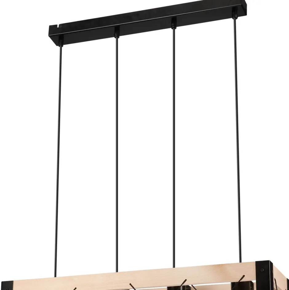 Lamkur Hängeleuchte Holz Metall 4x E27 B: 63 cm Schwarz Natur Rustikal< Bürolampen|Rustikale Lampen