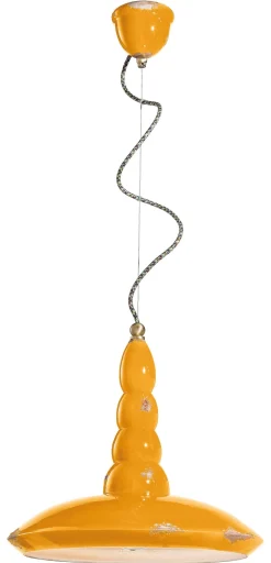 Ferroluce Hängeleuchte Keramik E27 D: 40 cm rund Gelb Industrial< Wohnzimmerlampen|Esszimmer Lampen