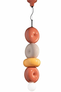 Wohnzimmerlampen|Keramiklampen*Ferroluce Hängeleuchte Keramik E27 Orange Gelb Sandgrau