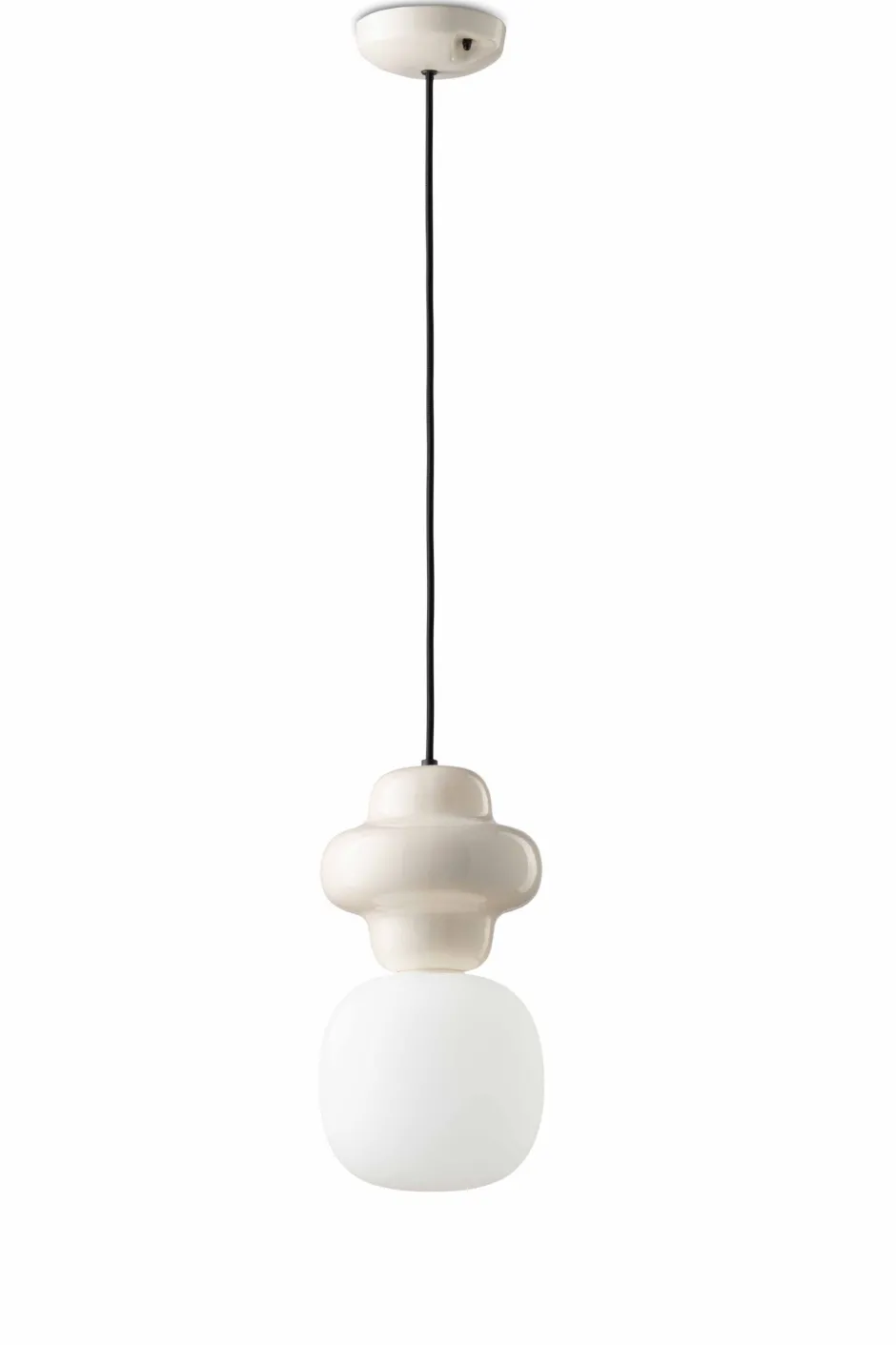 Ferroluce Hängeleuchte Keramik Glas E14 Creme Weiß Retro ROBERTO< Wohnzimmerlampen|Glaslampen