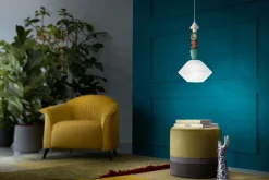 Ferroluce Hängeleuchte Keramik Glas Ecru Bunt E27 Retro Design< Wohnzimmerlampen|Glaslampen