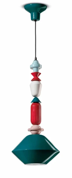 Wohnzimmerlampen|Keramiklampen*Ferroluce Hängeleuchte Keramik Handarbeit Ø 31 cm E27 Petrol Bunt