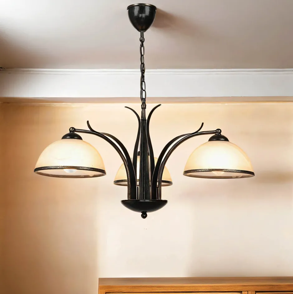 Wohnzimmerlampen|Glaslampen*Luminex Hängeleuchte KORFU in Messing Antik 3-flmg