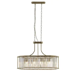 Hängelampen|Esszimmer Lampen*Searchlight Hängeleuchte Kristall in Messing antik Klar Art Déco