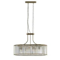 Hängelampen|Esszimmer Lampen*Searchlight Hängeleuchte Kristall in Messing antik Klar Art Déco