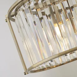 Hängelampen|Esszimmer Lampen*Searchlight Hängeleuchte Kristall in Messing antik Klar Art Déco