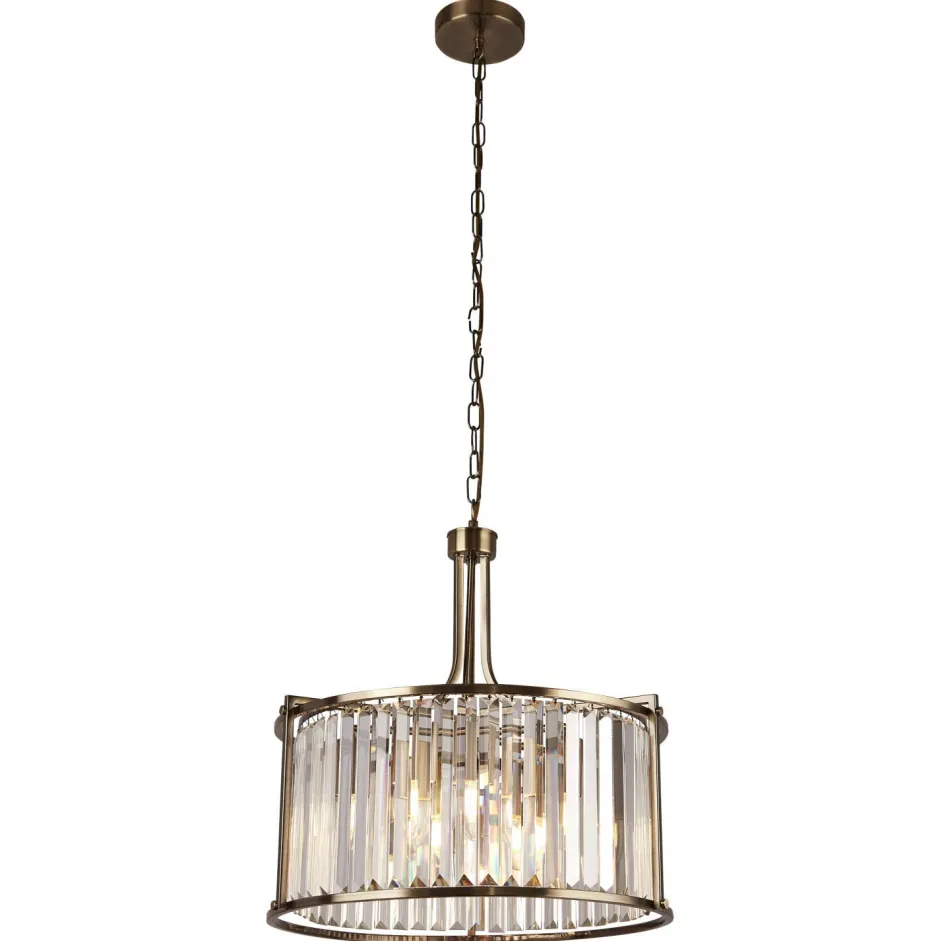 Hängelampen|Esszimmer Lampen*Searchlight Hängeleuchte Kristall rund Ø 50 cm 2x E14 in Messing antik