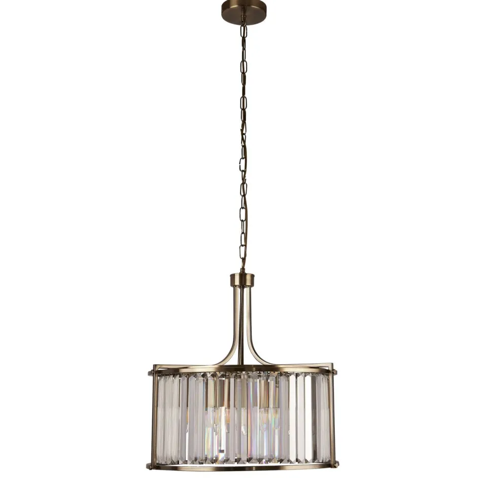 Hängelampen|Esszimmer Lampen*Searchlight Hängeleuchte Kristall rund Ø 50 cm 2x E14 in Messing antik