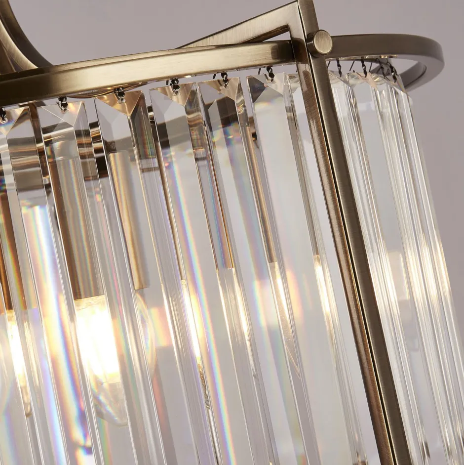 Hängelampen|Esszimmer Lampen*Searchlight Hängeleuchte Kristall rund Ø 50 cm 2x E14 in Messing antik